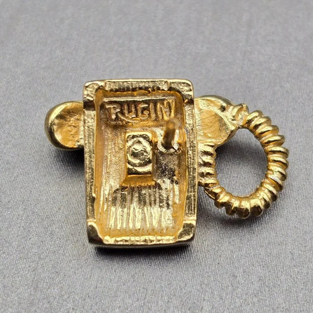 VTG Rugin Gold Tone Retro Push Button Telephone Tie Clip & Pin Set